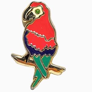 Vintage 80s Jewelry Brooch Pin Parrot Bird Enamel 3"